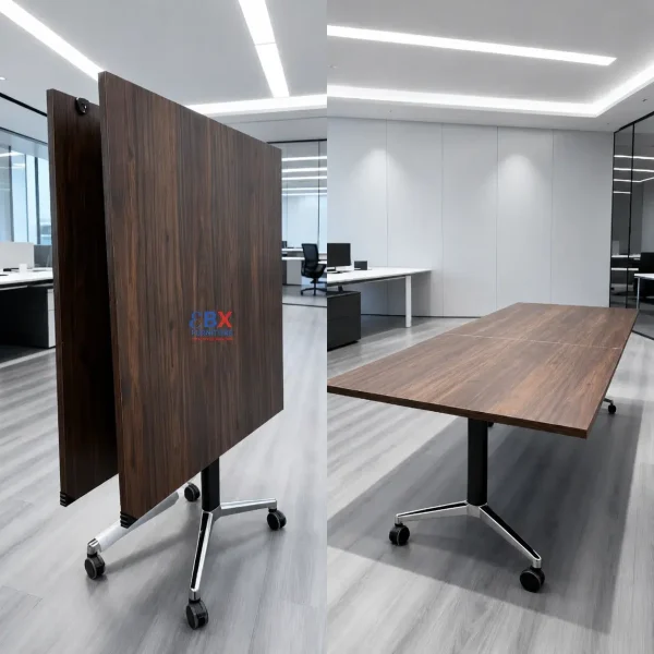 Foldable Boardroom Table - Walnut & Black Inset (X-Base)-EBX-BRD-010
