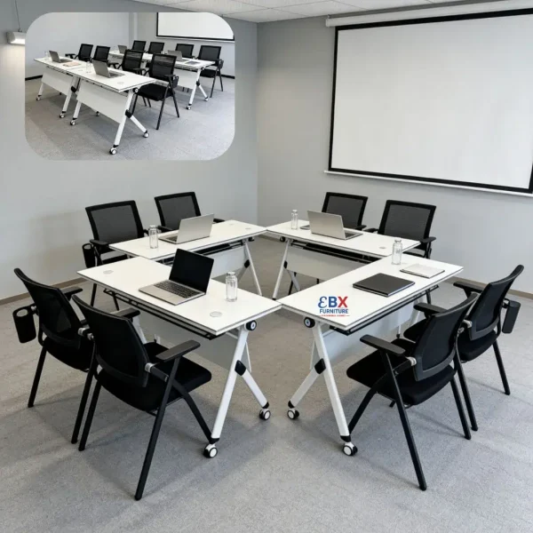 1.2m Modular Training Table - White Flip-Top (Castors)-(EBX-BRD-009)