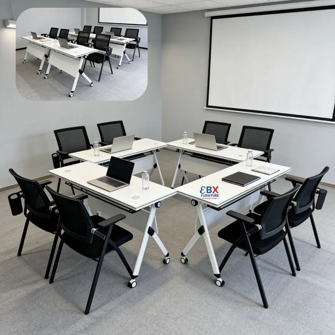 1 (10) 1.2m Modular Training Table - White Flip-Top (Castors)-(EBX-BRD-009) - Image 1