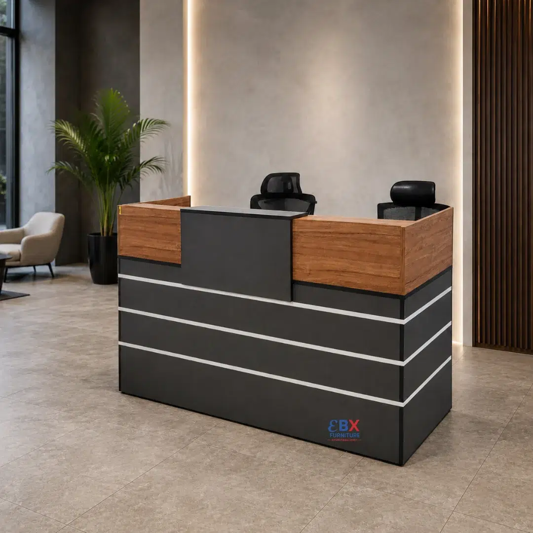 1 (12) Reception Desk – Walnut Pinstripe-EBX-REC-014 - Image 1