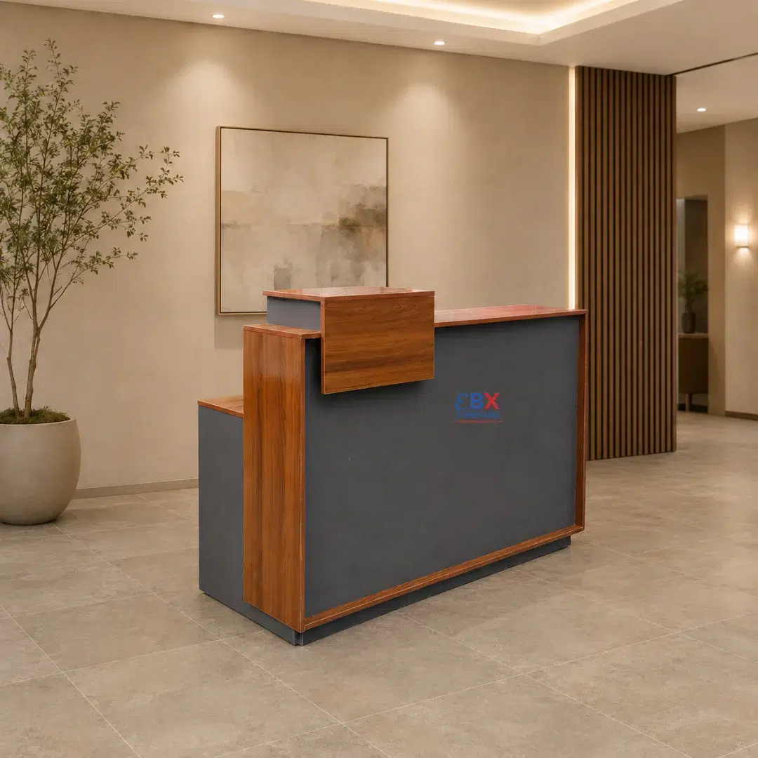 1 (14) Reception Desk – Charcoal & Walnut-EBX-REC-016 - Image 1