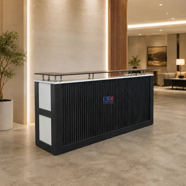 Reception Desk – Black Slat & Marble-EBX-REC-020