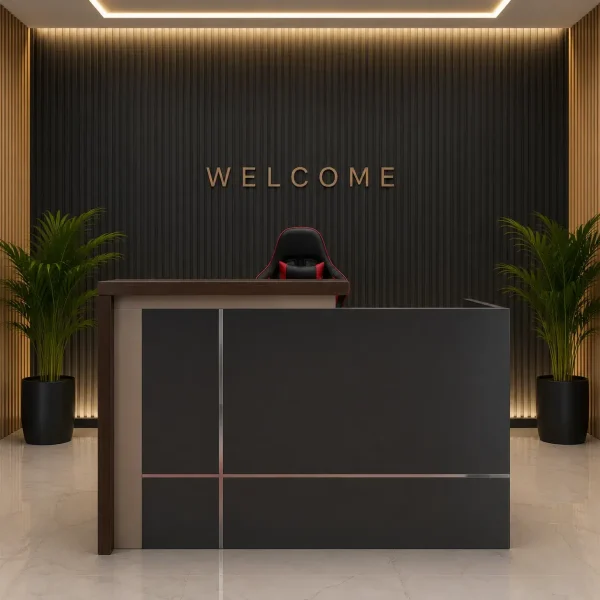 Reception Desk Black Gloss & Walnut 1.6m-(EBX-REC-002)