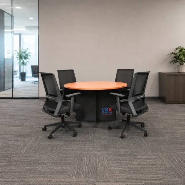Round Meeting Table - Orange Laminate (Black Panel Base)-(EBX-BRD-004)