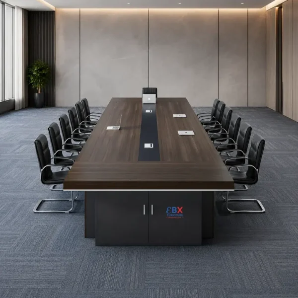 3.0m Boardroom Table - Dark Walnut Rectangular (Cabinet Pedestal)-(EBX-BRD-007)