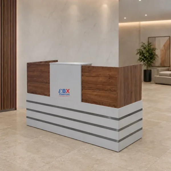 Reception Desk – White & Walnut Tiered-(EBX-REC-009)