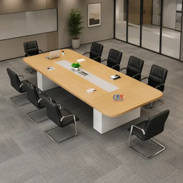 3.0m Conference Table - Maple Rectangular (White Pedestals)- (EBX-BRD-008)