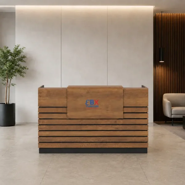 Reception Desk – Walnut Slat Podium-(EBX-REC-010)