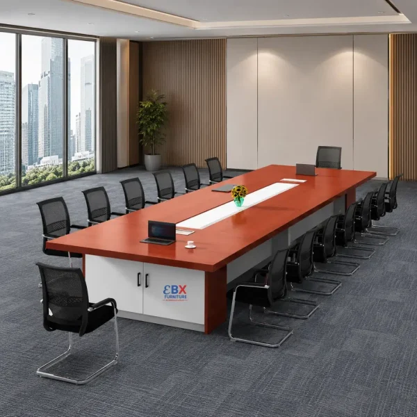 3.0m Boardroom Table - Cherry & White Cabinet Pedestal (14-Seater)-(EBX-BRD-012)
