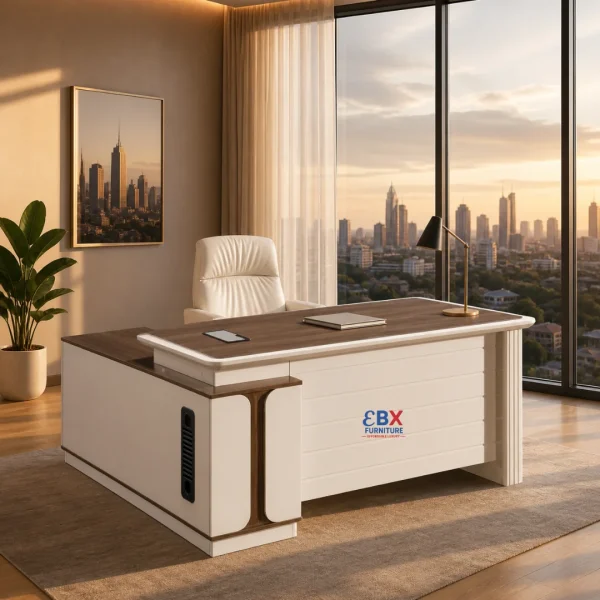 Executive Desk - White & Walnut-(EBX-EXE-004)
