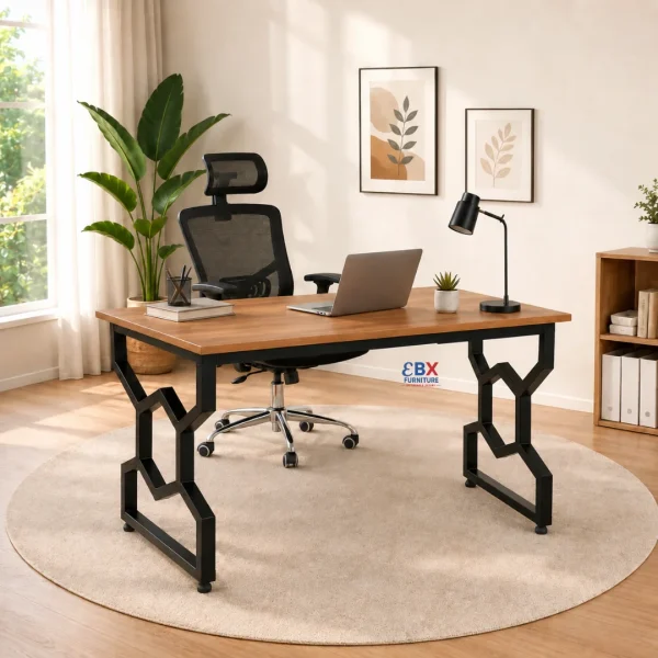 Office Desk - Walnut & Black Hex-Frame-EBX-OFC-011