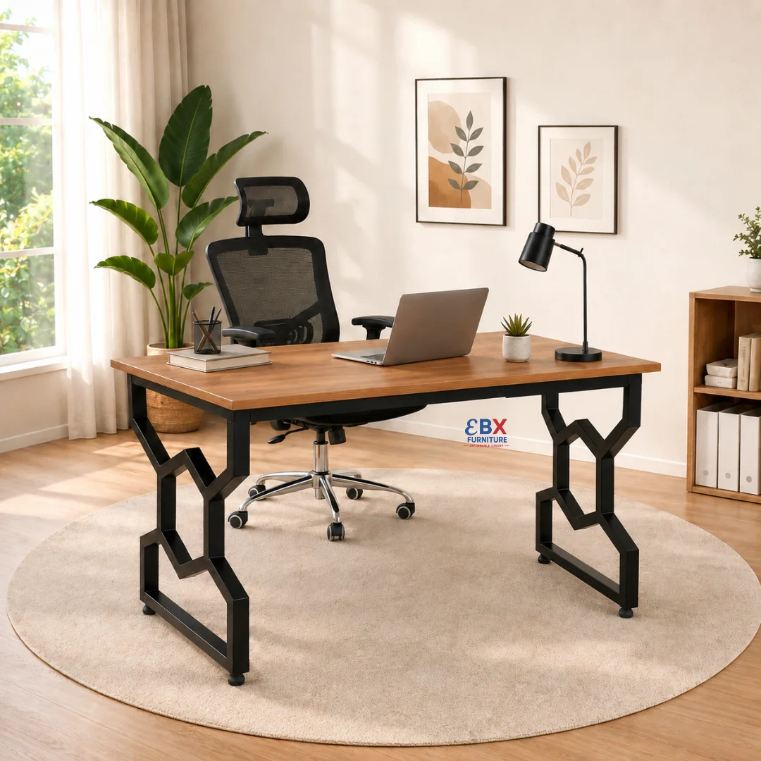 5 Office Desk - Walnut & Black Hex-Frame-EBX-OFC-011 - Image 1