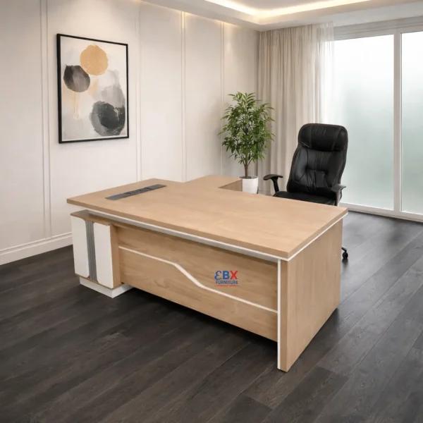 1.6m Executive L-Desk - Natural Oak & White-EBX-EDN-010