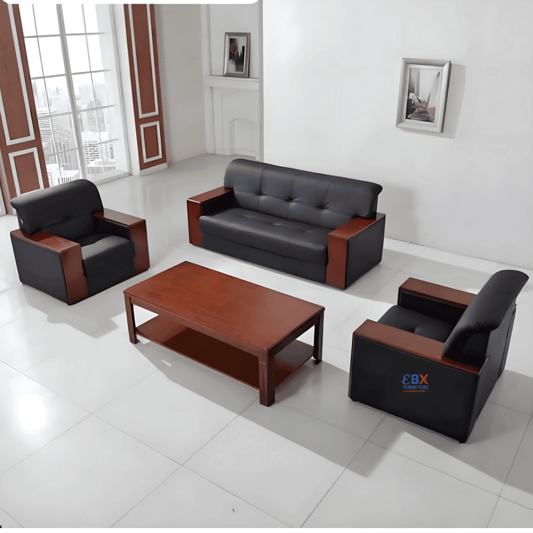 7 Executive Sofa Set - Black & Rosewood (3+1+1)-EBX-S-100 - Image 1