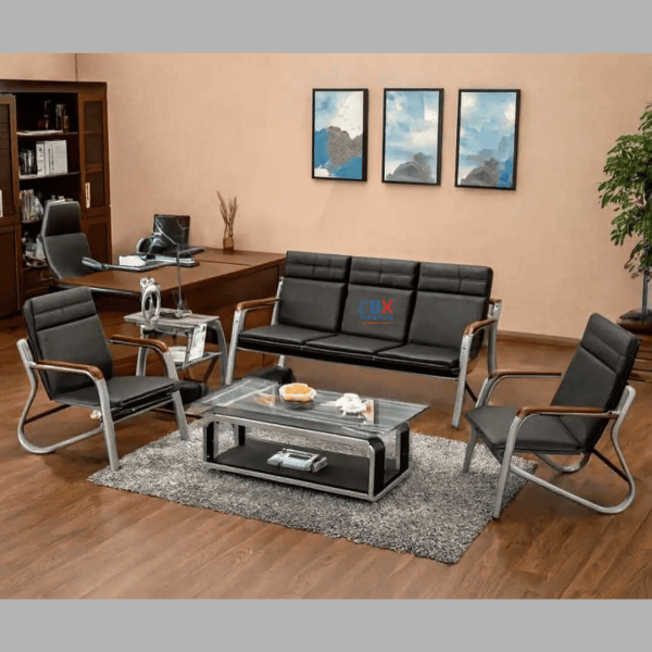 Executive Sofa Set - Black & Chrome Steel (3+1+1)-EBX-S-006