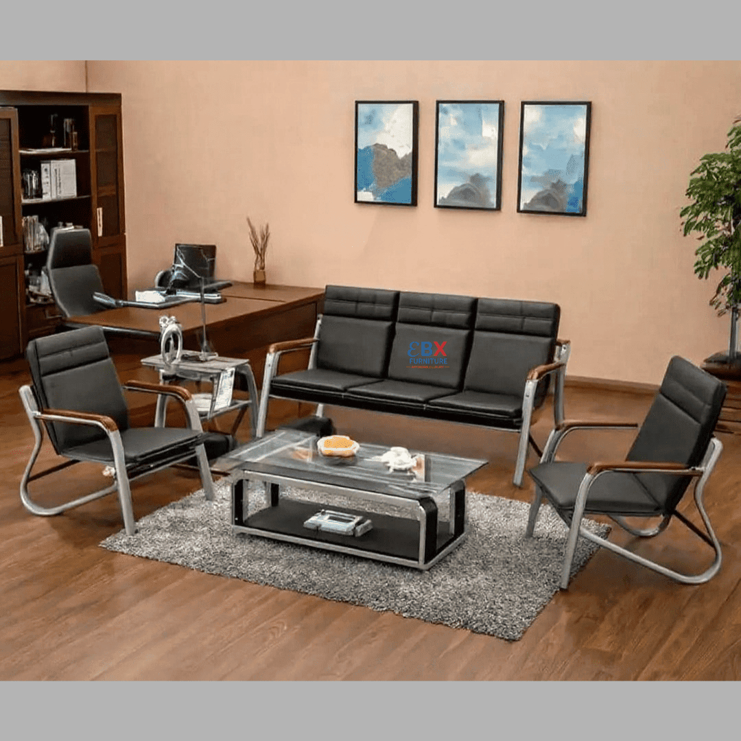 9 Executive Sofa Set - Black & Chrome Steel (3+1+1)-EBX-S-006 - Image 1