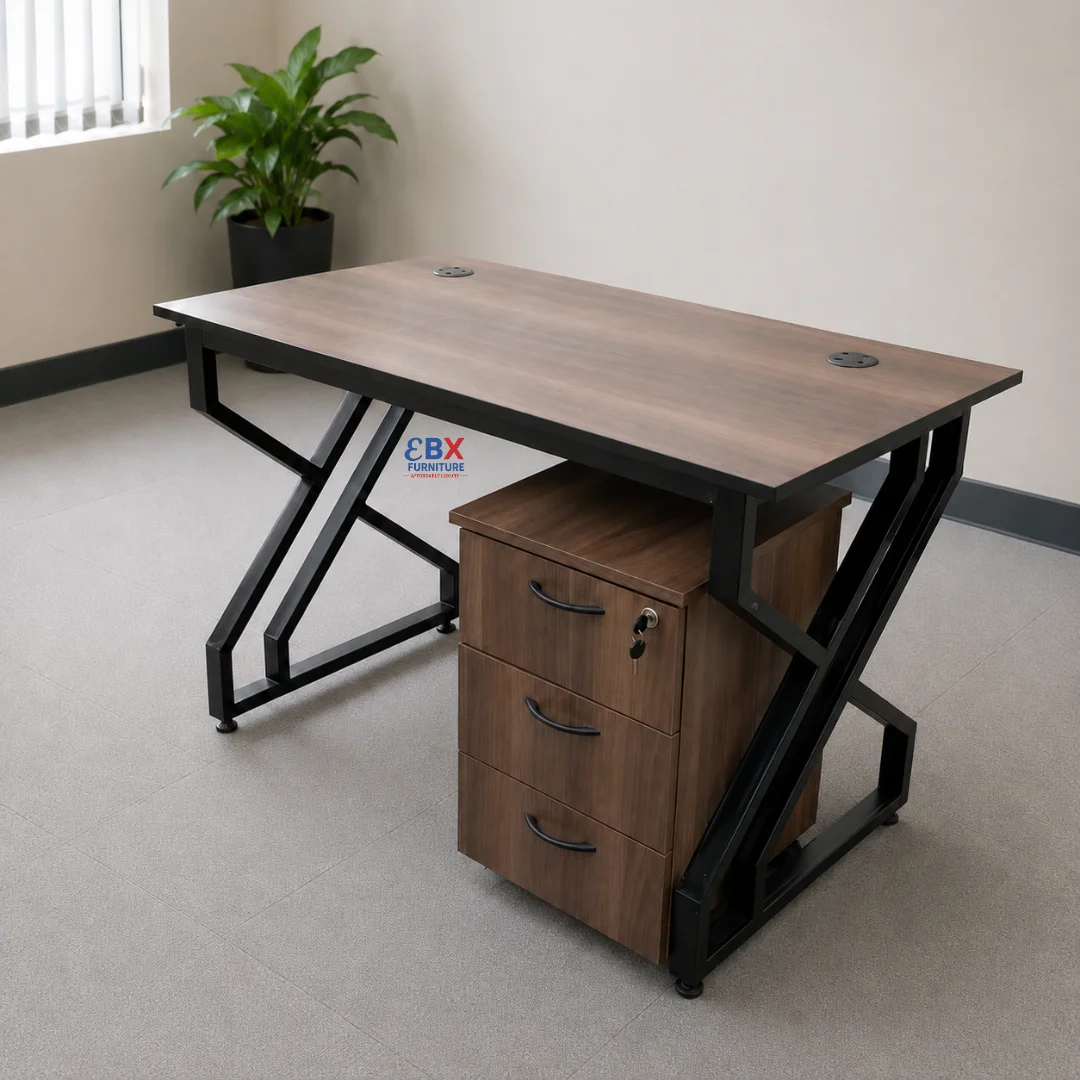 desk (3) 1.2m Office Desk - Walnut & Black ZFrame-(EBX-ODS-080) - Image 1